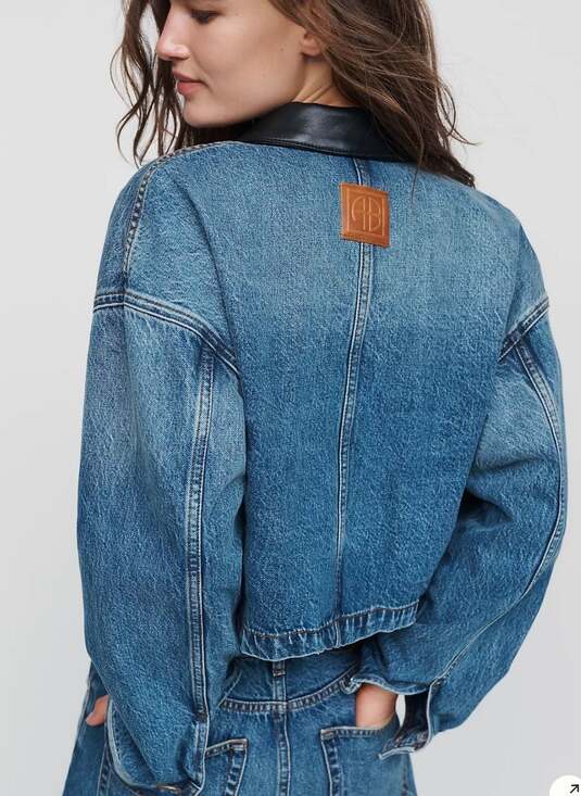 ANINE BING Jackets & Blazers - ANINE BING Yuma Denim Jacket With Faux Leather Collar - Cabana Blue Size Small